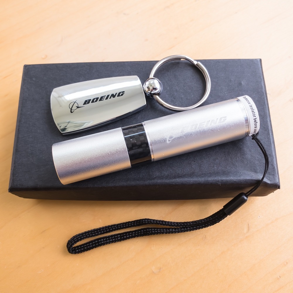 Boeing Carbon Fiber Keychain Flashlight Set‎ Silver Accent Metal